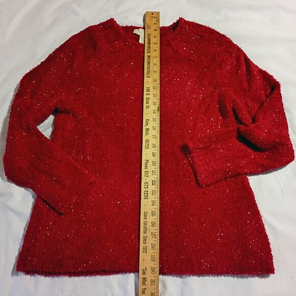 Christmas Red Sparkle Large Sweater Easy Care Tunic Style SOFT Simple Elegance - Picture 7 of 8